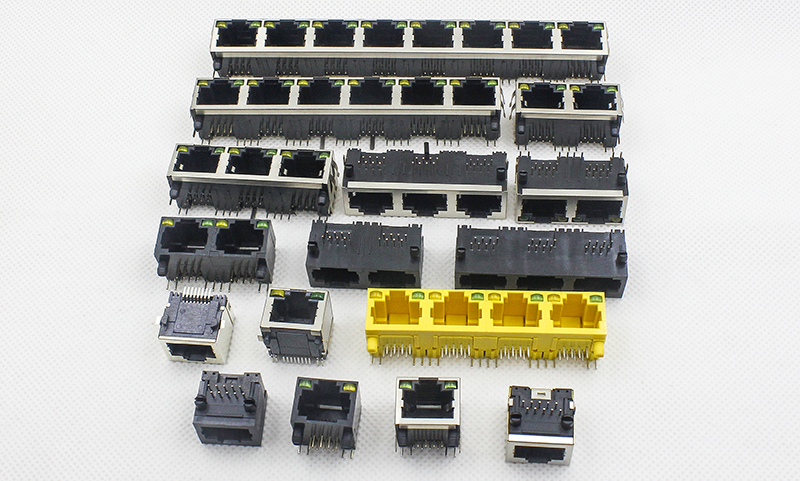 卧式90度RJ45网络接口 8P8C左绿右黄LED网络插座母座